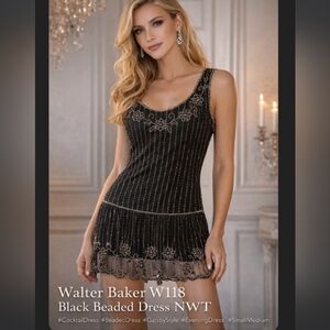 Walter Baker W118 Black Beaded Cocktail Dress NWT | Gatsby Flapper Style Size M